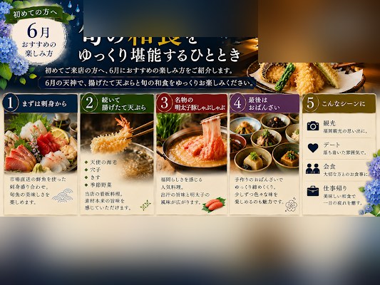 実際に制作したGoogleビジネスプロフィール投稿の例（天ぷら店・季節メニューの告知）